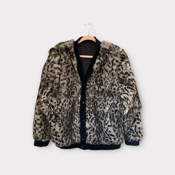 Vintage Mob Wives Boho Animal Print Oversized Authentic Fur Coat With Suede Trim